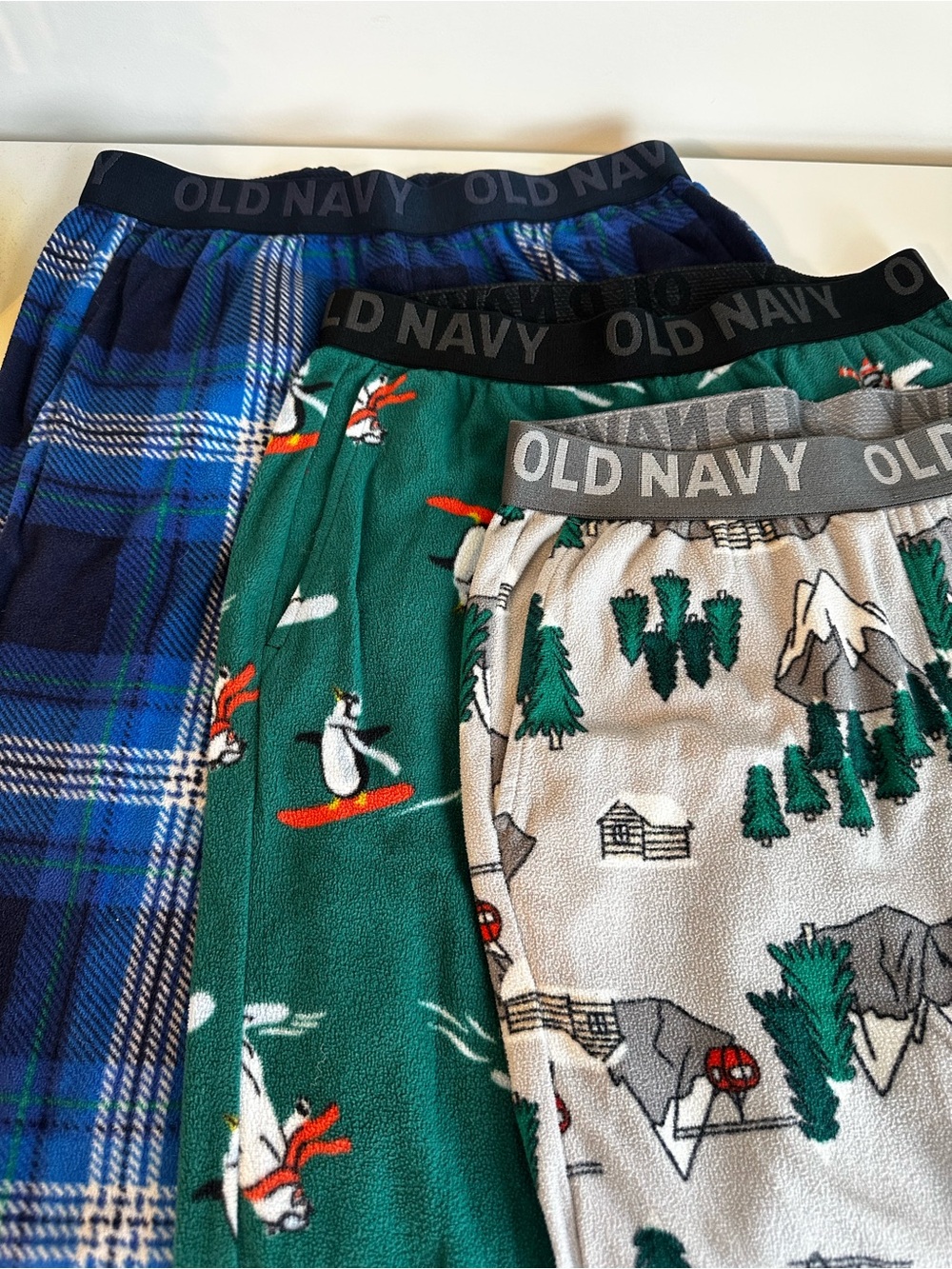 Old Navy Blue, Green & Gray Kids' Winter Fleece Pajama Pants Bottoms Trio